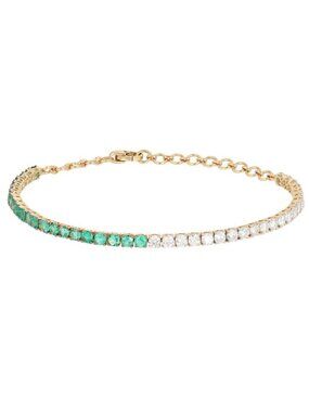 Chrysoprase Diamond 14K (or 18k upon request) Yellow Gold Tennis Bracelet